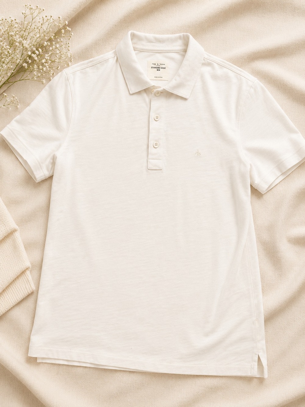 White short sleeve polo shirt, Rag & Bone Standard Issue, men's medium